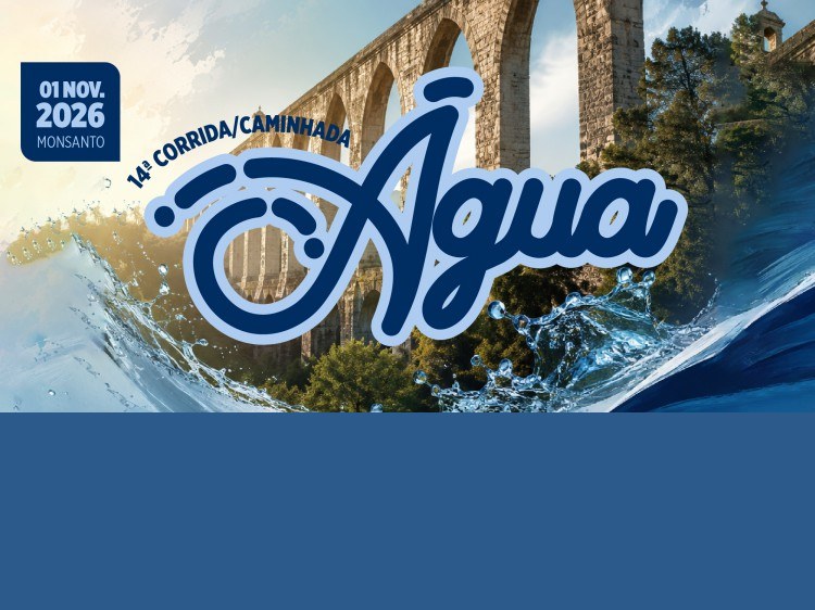 Cartaz da 14.ª Corrida da Água, com o Aqueduto das Águas Livres